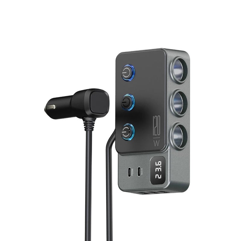 Bluejw 120W Car Cigarette Lighter Splitter, 3 USB Quick Charge QC3.0 & 35W PD Car Charger Adapter, 12V Voltage Monitor, Automobile Chargers - Image 4